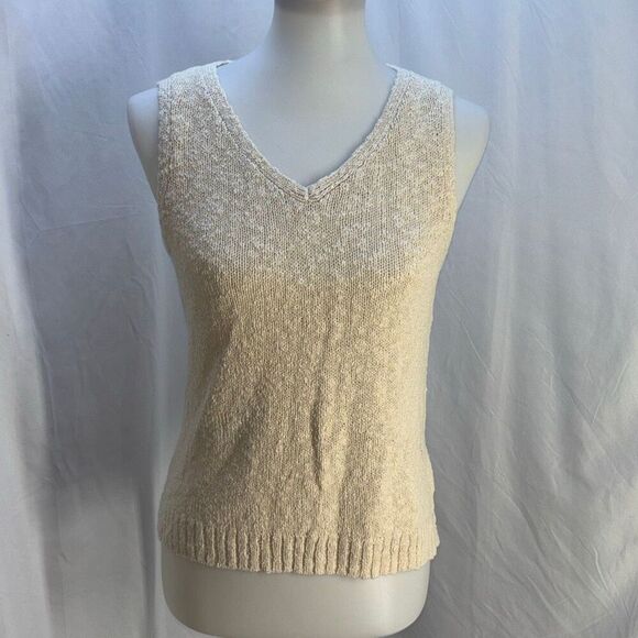 NWT J Crew Beach sweater/tank/top/shirt Sz S knit V neck current style tan/ivory - Picture 5 of 8
